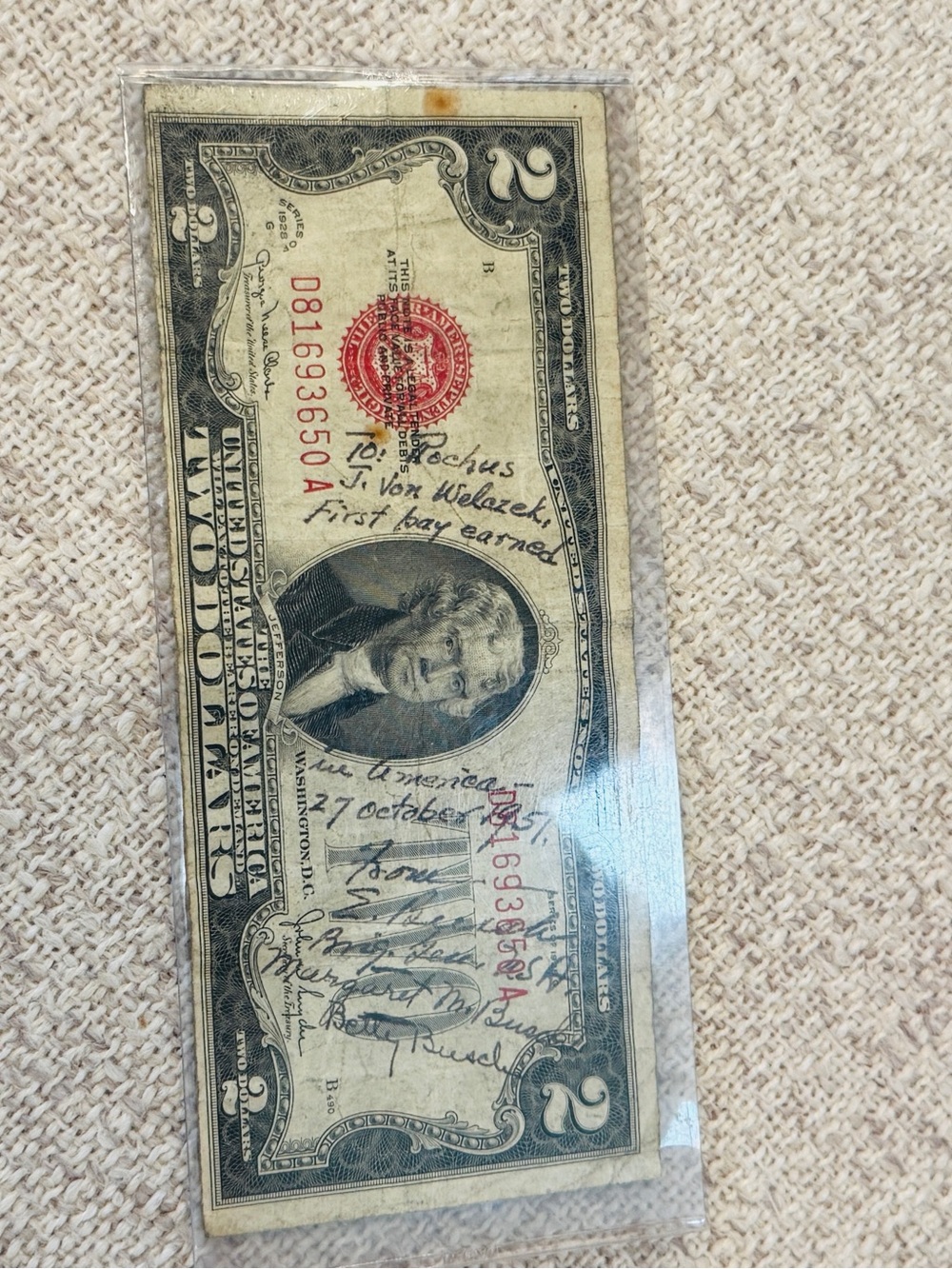 Vintage Two Dollar Wall Decor in Green and Black - Unbranded